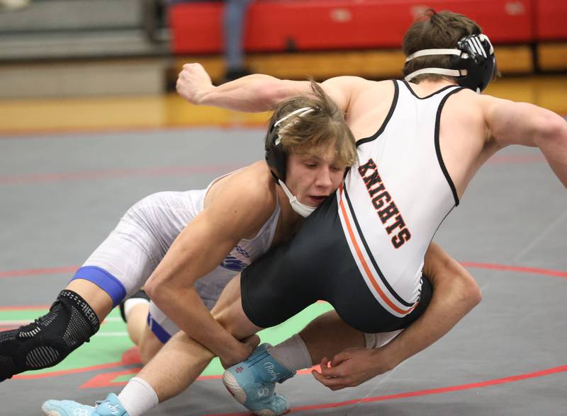 Princeton's John Havron wrestles Kaneland's Chase Castner during a meet on Thursday, Jan. 22, 2026 in Sellett Gymnasium at L-P High School.
