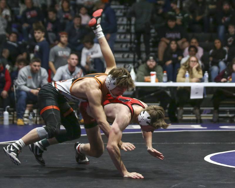 Sandwich's Cooper Corder wins his first-place match at 150 pounds in the Plano Reaper Classic on Saturday, Dec. 13, 2025, in Plano.