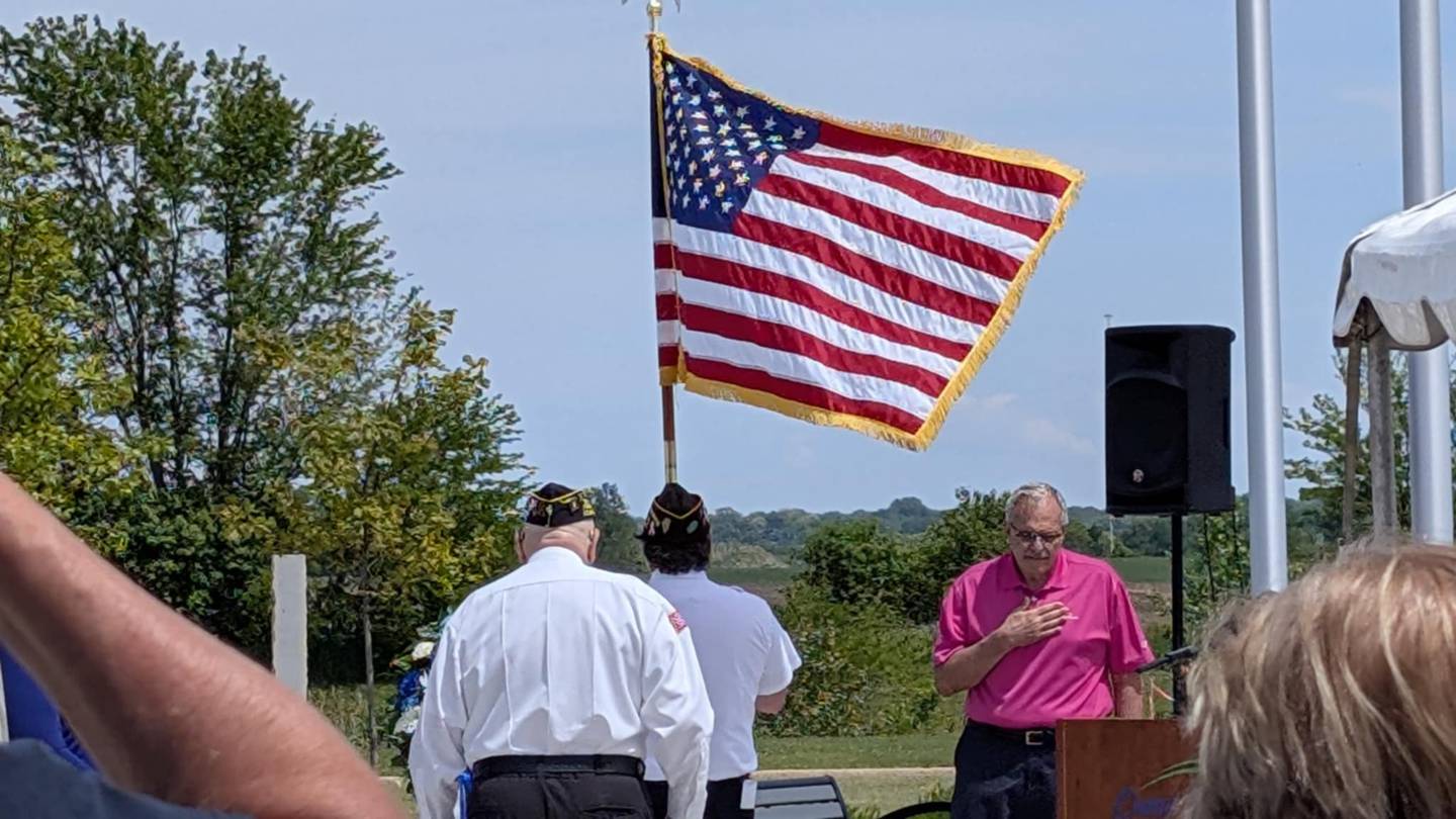 The city of Crest Hill Veterans/Police Memorial Committee held its annual Memorial Day observance on Monday, May 26, 2025, at the Crest Hill Veterans/Police Memorial Garden. Crest Hill Mayor Ray Soliman (right) served as master of ceremonies.