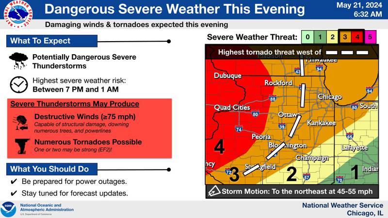 Severe weather is possible Tuesday, May 21, 2024, according to the National Weather Service