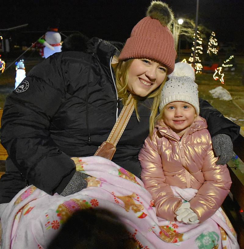 Kristin Jagiston and Bella, 3, of Sterling have fun on a wagon ride Friday, Dec. 19, 2025, in Rock Falls.