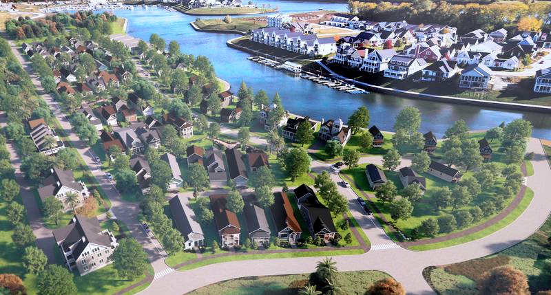 A rendering of what Heritage Harbor will look like when the Harbor Village neighborhood will look like on Thursday, March 9, 2023 at Heritage Harbor in Ottawa. The neighborhood will begin building three of the six low-maintenance homes and expect them to be a big draw for the active adult community.