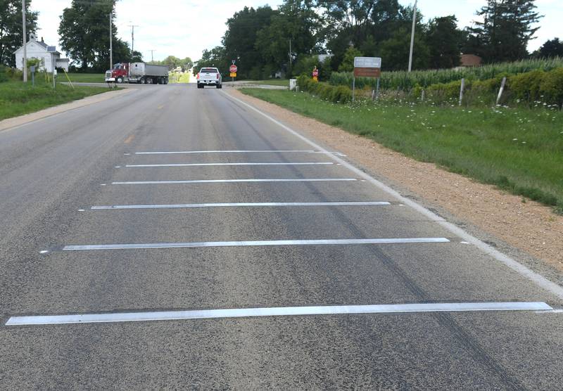 Temporary rumble strips have been placed on Lowell Park Road leading to the intersection with Pines Road. The Ogle County Highway Department put the strips in place last week hoping to alert north and southbound motorists driving on Lowell Park Road that they are to stop at the intersection. Motorists on Pines Road do not have to stop at the intersection, which has seen more than 20 crashes since 2009, several of them serious or fatal.