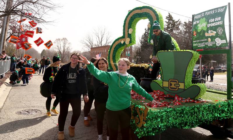 Candy was tossed out to children during the Irish Parade in Yorkville on Saturday, March 15, 2024.