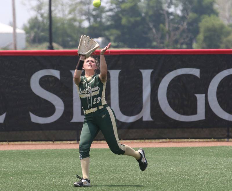 St. Bede's Addison Bontz makes a catch in center field in the Class 1A State championship game on Saturday, June 3, 2023 at the Louisville Slugger Sports Complex in Peoria.