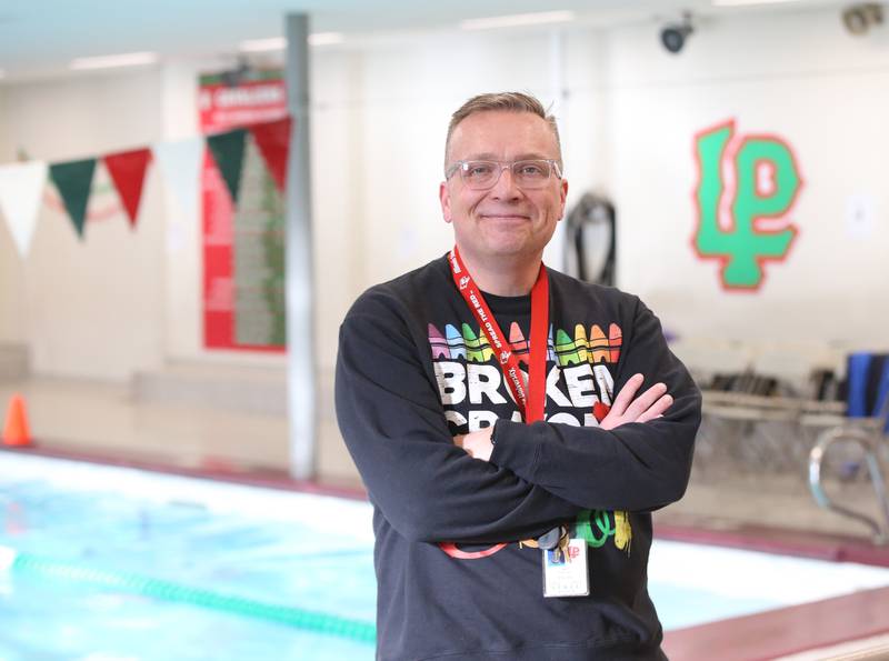 Brent Thomas, Veteran and assistant swimming coach at La Salle-Peru Township High School, poses for a photo on Tuesday, Oct. 10, 2023 at L-P High School.