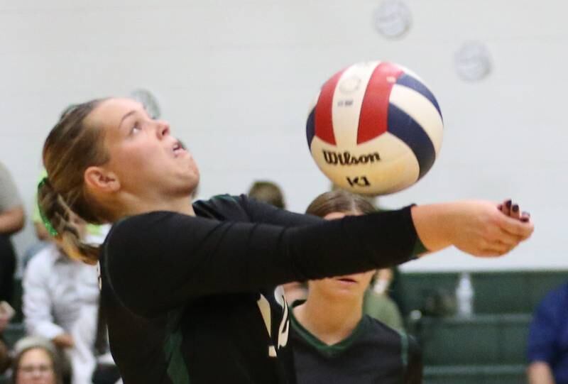 St. Bede's Sadie Koehler sets up a volley against Putnam County on Tuesday, Sept. 24, 2024 at St. Bede Academy.