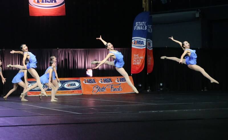 Members of the Barrington dance team perform during the IHSA State Dance competition on Saturday, Feb. 1, 2025 at Grossinger Motors Arena in Bloomington.