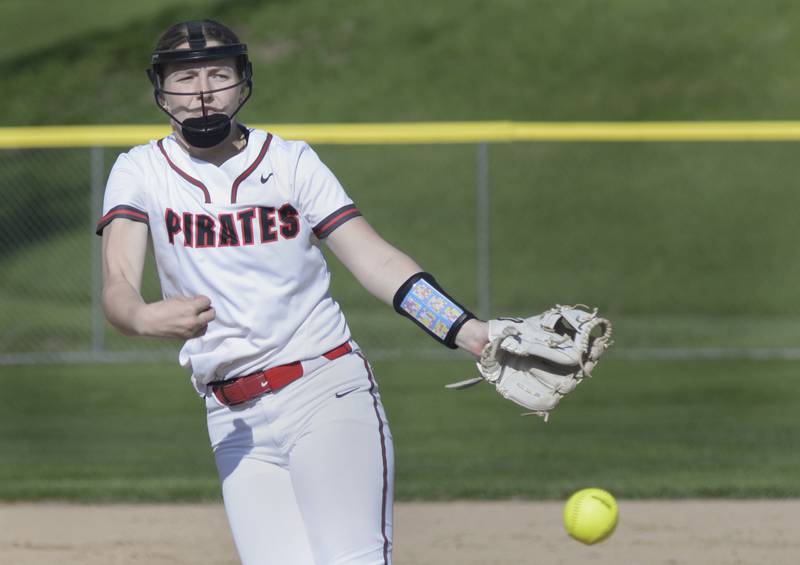Ottawa starting pitcher Addie Russell lets go with a pitch Wednesday against Sycamore at Ottawa.