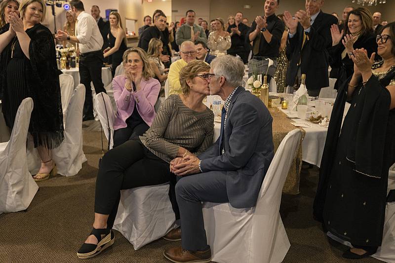 Dr. Joe Welty gets a kiss from wife Jean after being announced 2024 Dixon Citizen of the Year Friday, April 5, 2024. Discover Dixon held their annual Best of Dixon Awards gala at the Elk’s Club.