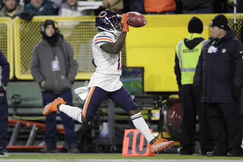 Chicago Bears wide receiver Jakeem Grant runs a punt back for a touchdown during the first half Sunday, Dec. 12, 2021 against the Green Bay Packers in Green Bay, Wis.