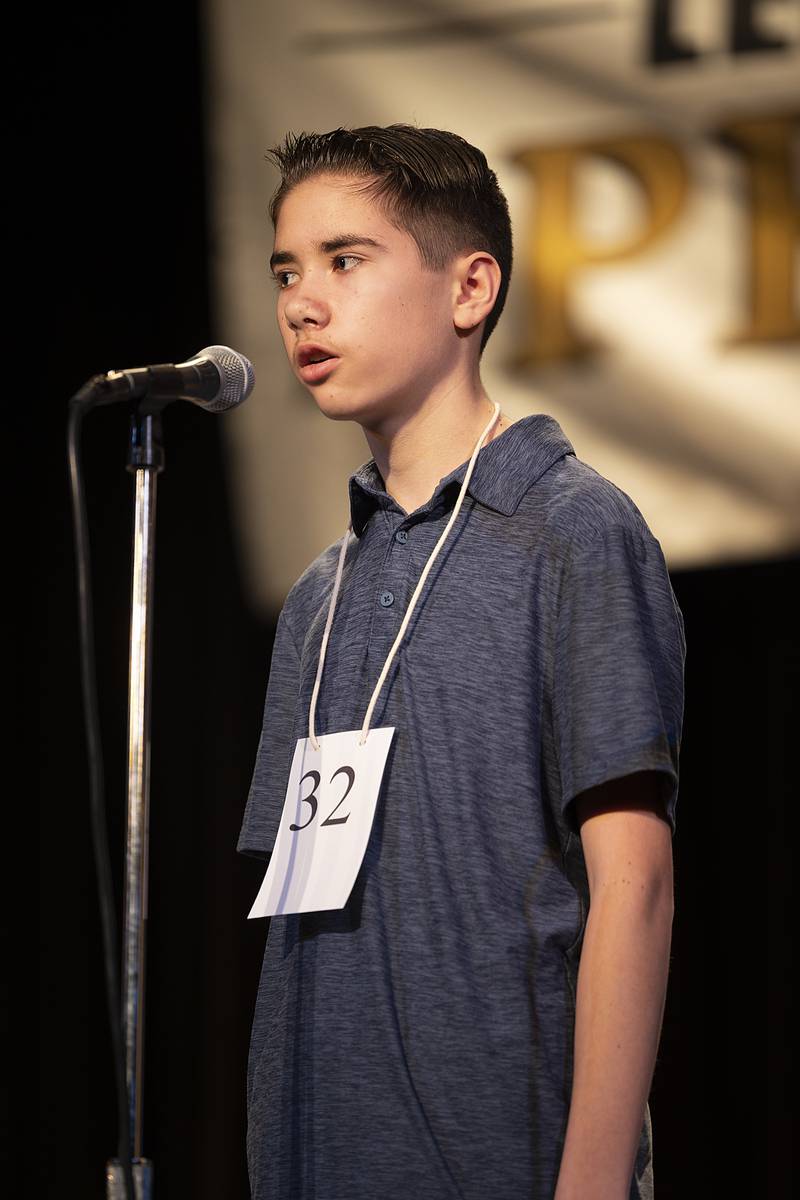 Ben Hayes of Steward Elementary went out on the word slurry in round one Thursday, Feb. 20, 2025, at the Lee/Ogle/Whiteside County Spelling Bee.