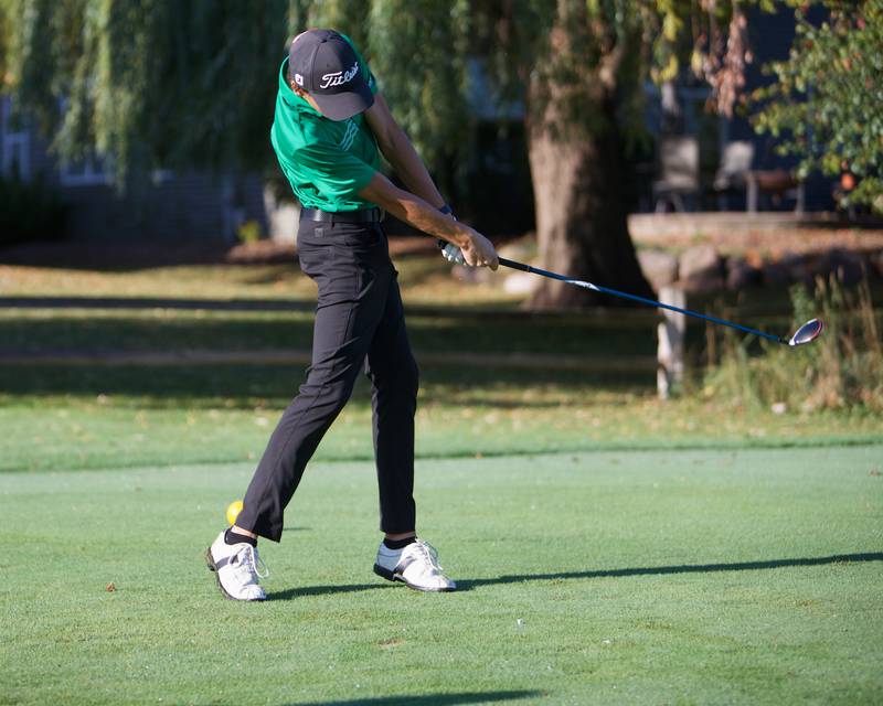 Crystal Lake South's Jack Wilcox tees off at the Cary-Grove Boy's Golf Invite at Foxford Hills Golf Club on Saturday, Sept. 9, 2023, in Cary.