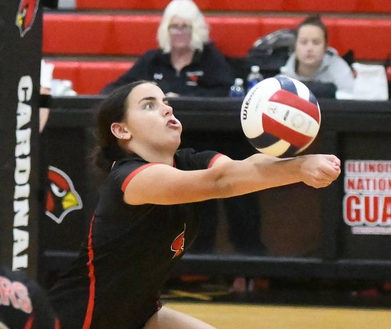 Fulton's Zoe Kunau digs the ball at the Stillman Valley Tournament on Saturday, Oct. 25, 2025 at Stillman Valley High School.