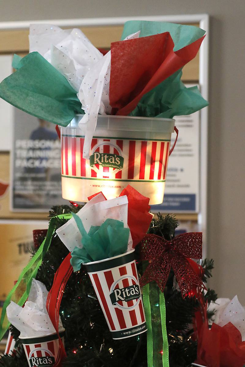 Decorations on the Rita's Italian Ice Christmas tree on Thursday, Nov. 16, 2023.