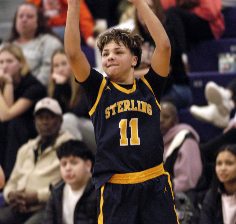 Joslynn James tosses one up for Sterling. The Sterling Golden Warriors played  the Byron Tigers in the championship game of the Dixon Holiday Tournament at Dixon High School on Monday, December 29th, 2025.