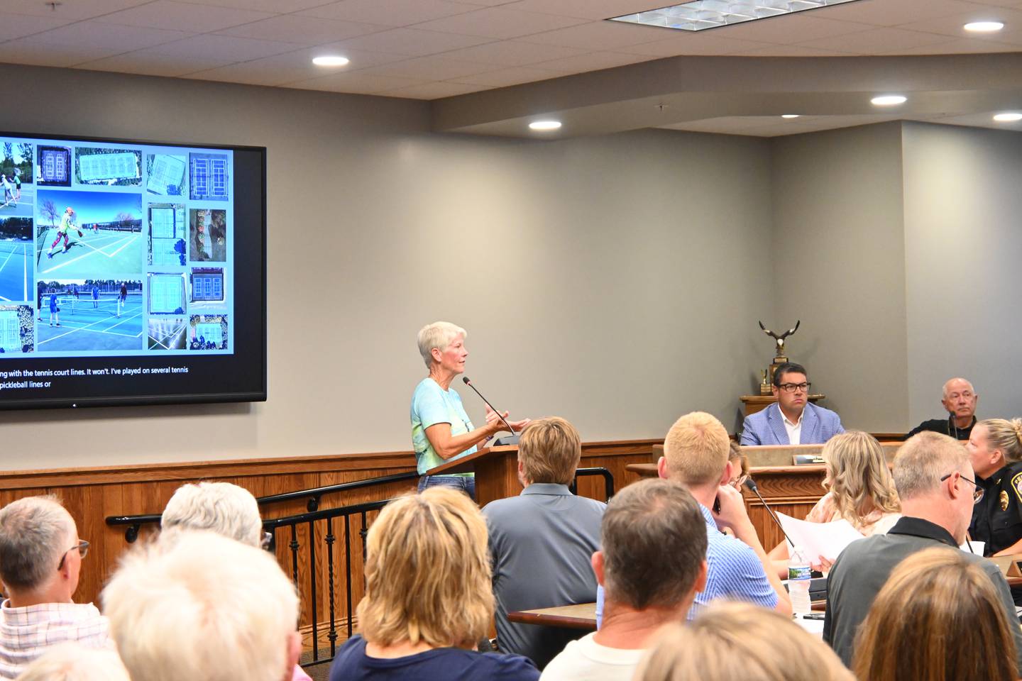 Sue McKnight, a former tennis instructor and pickleball player said she didn’t believe painting lines on the tennis court would interfere with the tennis courts.