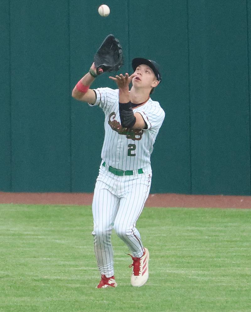 L-P's Gavin Kallis makes a catch in left field on Thursday, April 30, 2026 at Huby Sarver Field in the L-P Athletic Complex in La Salle.
