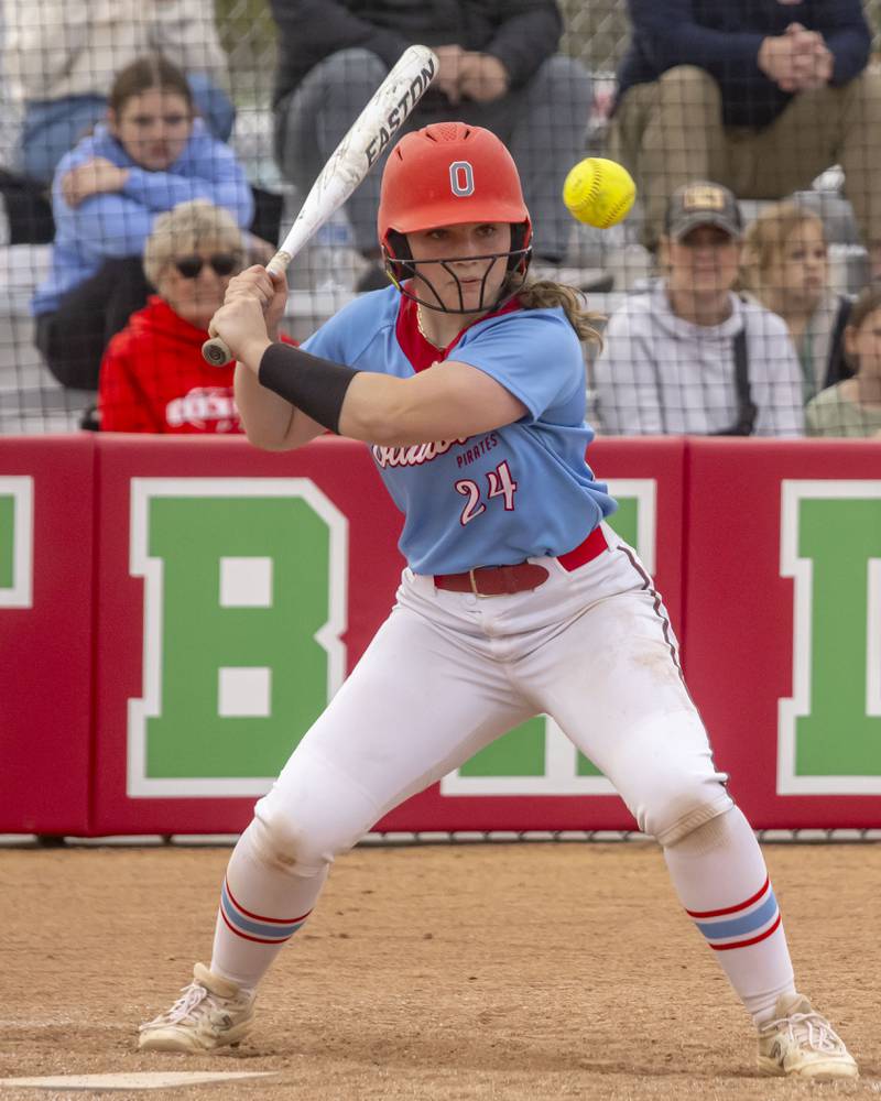 Ottawa's Bobbi Snook watches a high pitch go by during the game against LaSalle Peru High School at the L-P Athletic Complex on April 22, 2024.