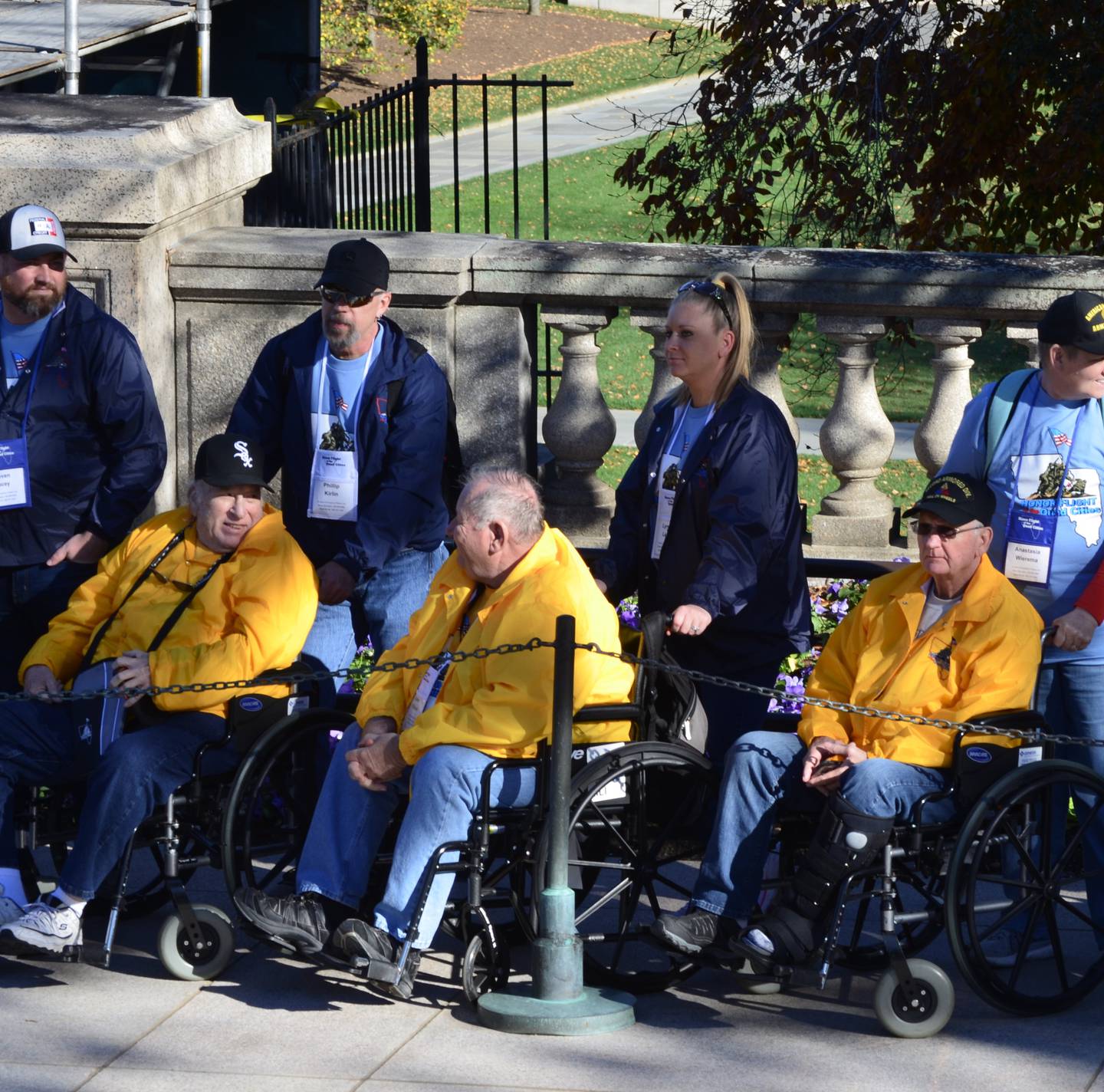 Allen Filloon of Rock Falls, center, accompanied by his daughter, Lynnsey Larson of Sterling, watch the changing of the guard at the Tomb of the Unknown Soldier in Arlington National Cemetery.