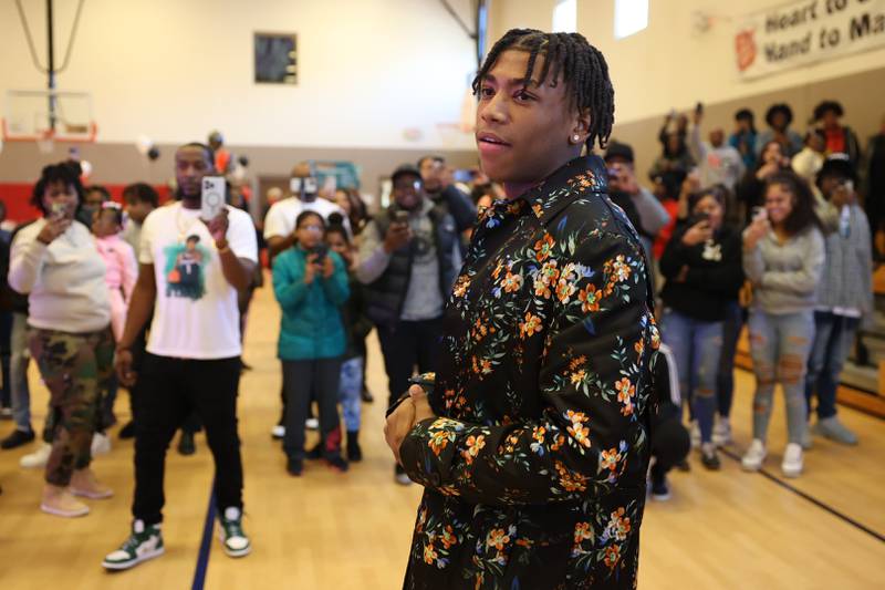 Jeremy Fears Jr. is welcomed at the Salvation Army Community Center. Friends and family hosted a reception for the Joliet West basketball star before he left for Houston to play in the McDonald's All American Games.