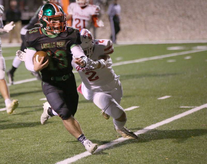L-P's Brady Romagnoli sprints down the field to score a touchdown over Ottawa's 2 on Friday, Oct. 6, 2023 at Howard Fellows Stadium.