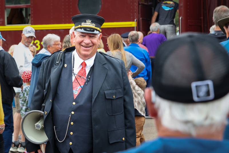 Bill Nelson IAIS Railroad speaks to crowd on Saturday, September 28, 2024 at the railroad tracks in Bureau.