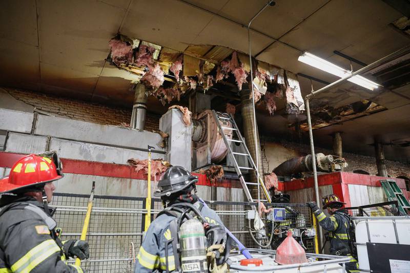 No injuries were reported after a Woodstock area manufacturing plant caught fire Tuesday, April 15, 2025.