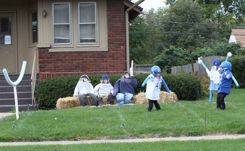 This Princeton Tiger football scarecrow display is located at Country Financial on Wednesday, Oct. 11, 2023 in Princeton. The scarecrow is part of  the Princeton Area Chamber of Commerce's Scarecrow Fest.