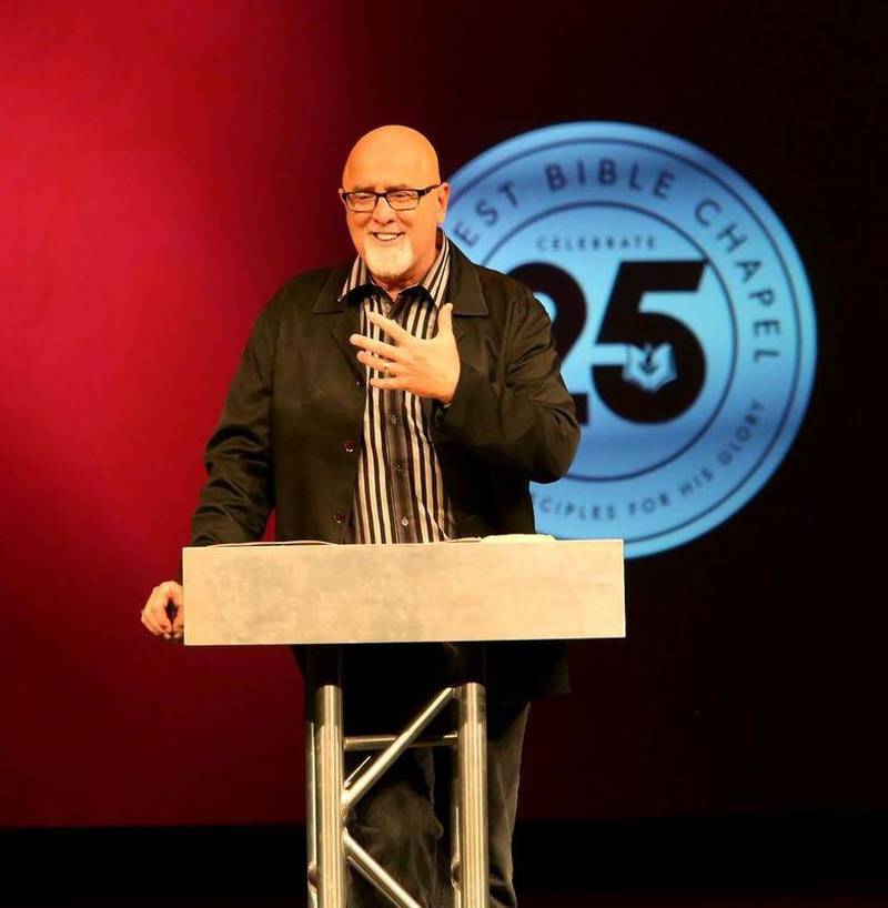 Pastor James MacDonald gives a sermon in 2013 at the Harvest Bible Chapel campus in Elgin.