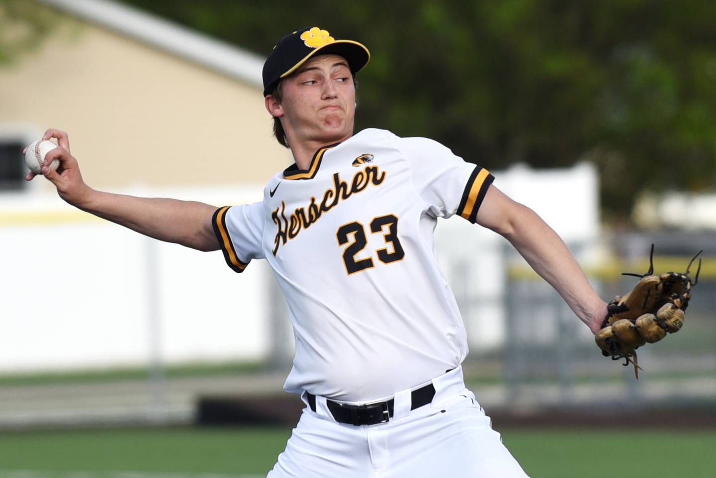 Herscher's Dylan Bayston throws a pitch during a home game against Bradley-Bourbonnais Friday, April 24, 2026.