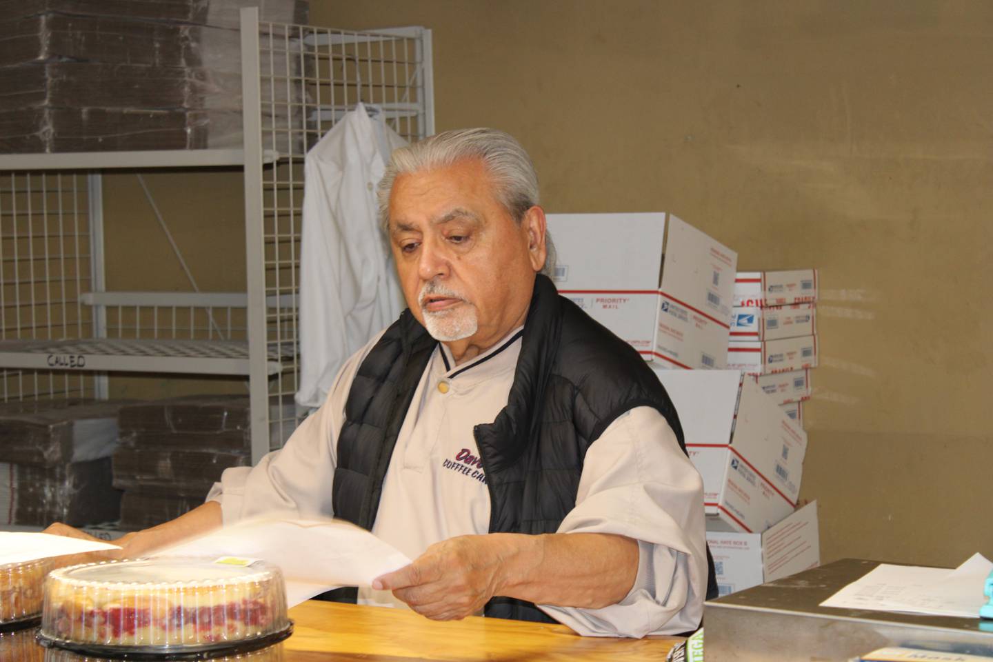 Dave Barajas Sr. is at the front counter of Dave's Coffee Cakes in Rock Falls.