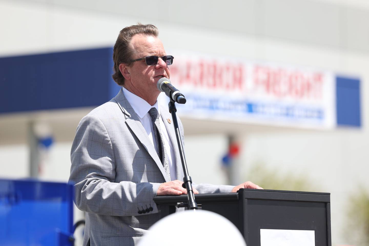 State Representative Larry Walsh Jr. speaks at the ribbon cutting ceremony for the new Harbor Freight distribution facility. Harbor Freight opened a new 1.6 million square-foot distribution center in Joliet that is expected to bring 800 new jobs to the area. Thursday, June 9, 2022 in Joliet.Harbor Freight opened a new 1.6 million square-foot distribution center in Joliet that is expected to bring 800 new jobs to the area. Thursday, June 9, 2022 in Joliet.