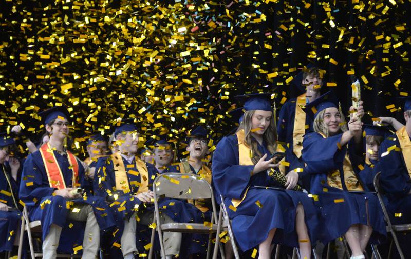 Polo High School's Class of 2023 is showered with confetti at the close of commencement on Sunday, May 21.