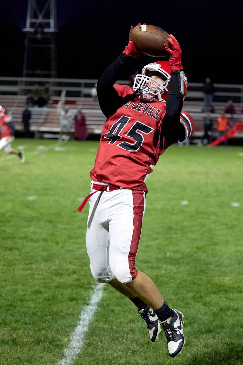Hall's Aidan McMahon makes a catch against Rockridge on Friday, Oct. 24, 2025 at Richard Nesti Stadium.