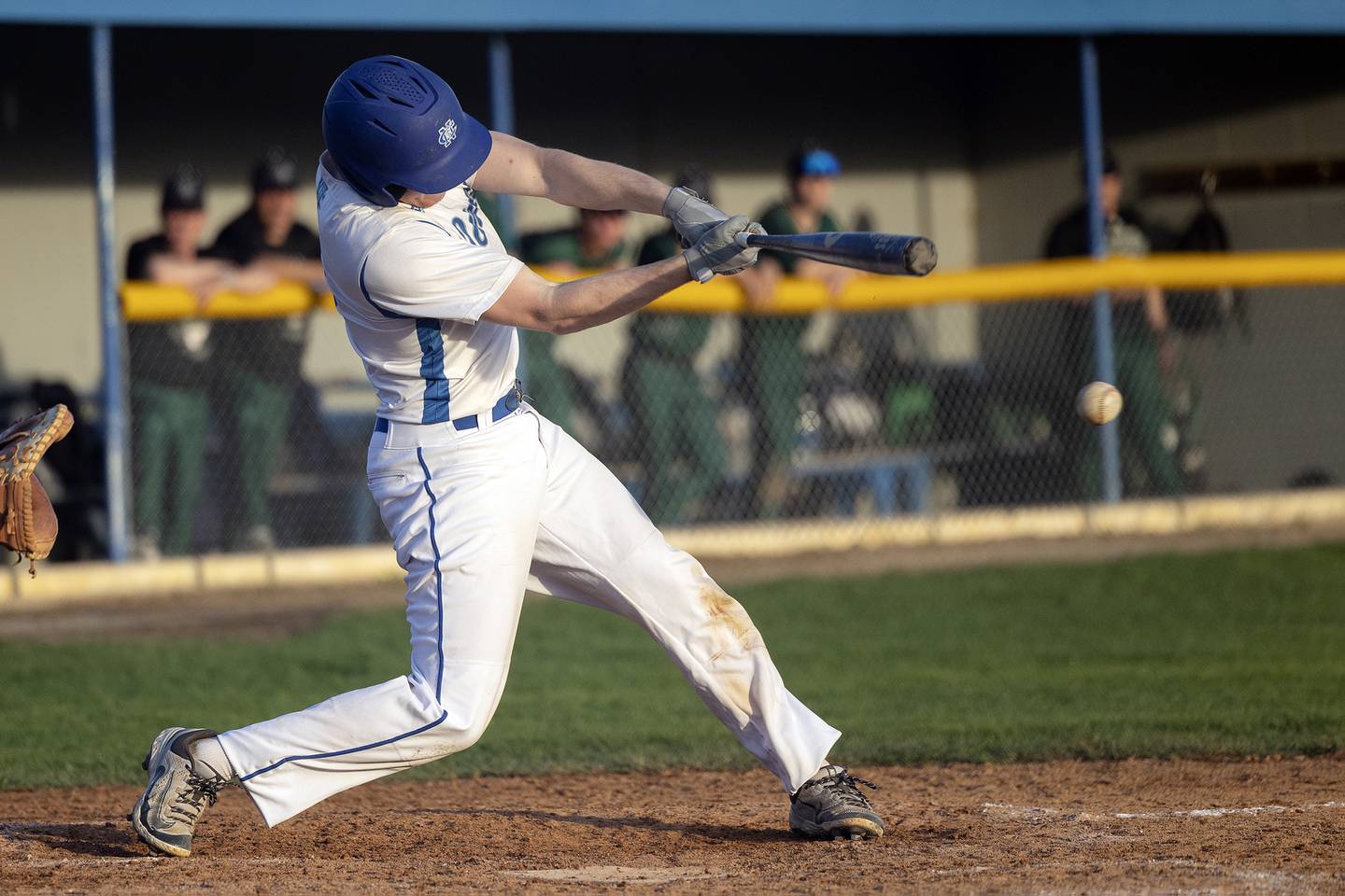Newman’s Daniel Kelly drives in a run in the bottom of the sixth against Rock Falls Wednesday, April 23, 2025.