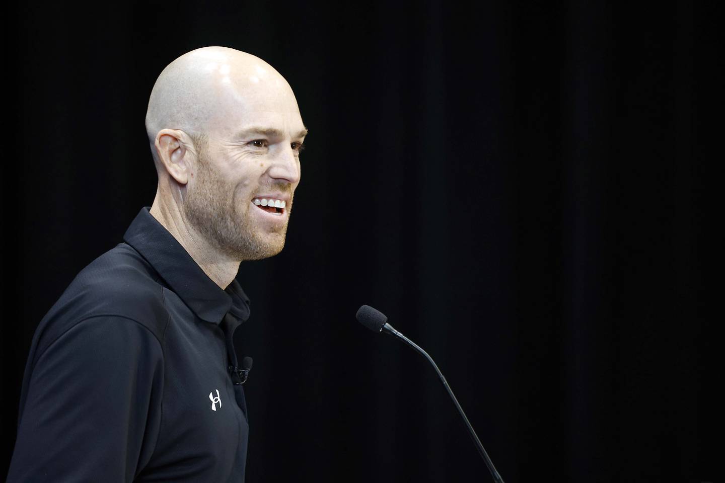 Former NFL player Robbie Gould meets with the media Tuesday, Feb. 27, 2024 at Rolling Meadows High School.