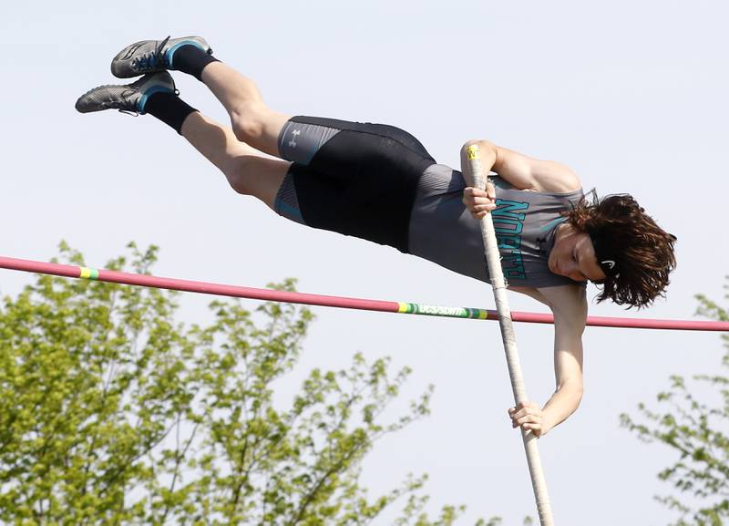 Woodstock North’s Jacob McConnell throws the shot put during the IHSA Class 2A Belvidere Boys Track and Field Sectional Thursday, May 19, 2022, at Belvidere High School.