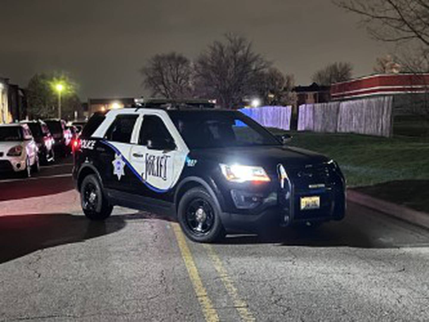 Joliet police at the scene of a shooting at the Larkin Village Apartments on Thursday, April 9, 2026.