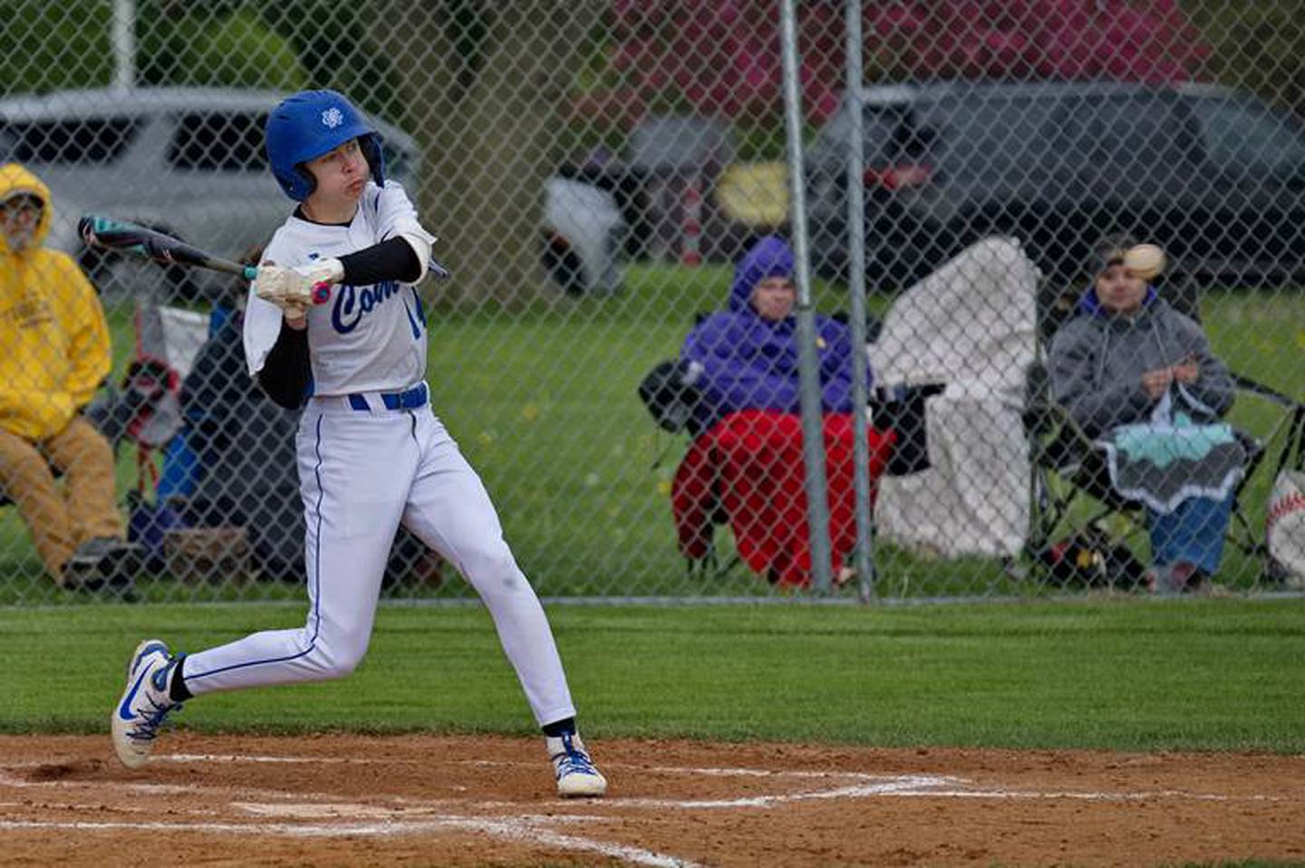 Newman's Jameson Hanlon loads up before smacking an RBI double against Sherrard on Friday, May 2, 2025 in Sterling.