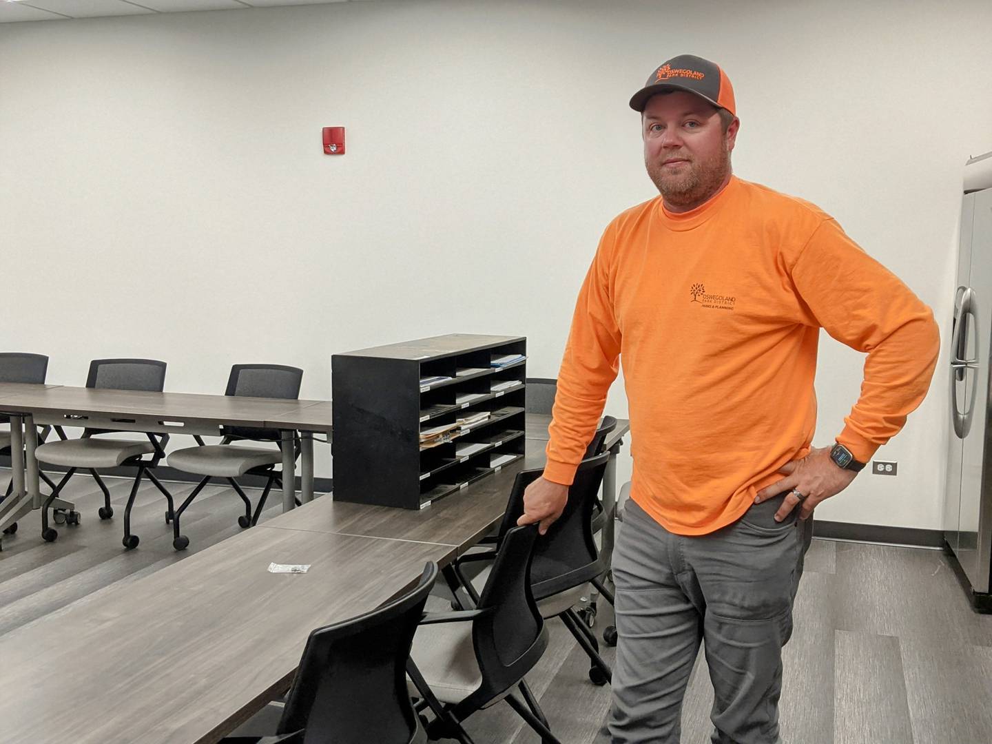 Levi Kempiak, parks supervisor for the Oswegoland Park District, shows off the training room in the Park District's Grove Administration & Operations Center.