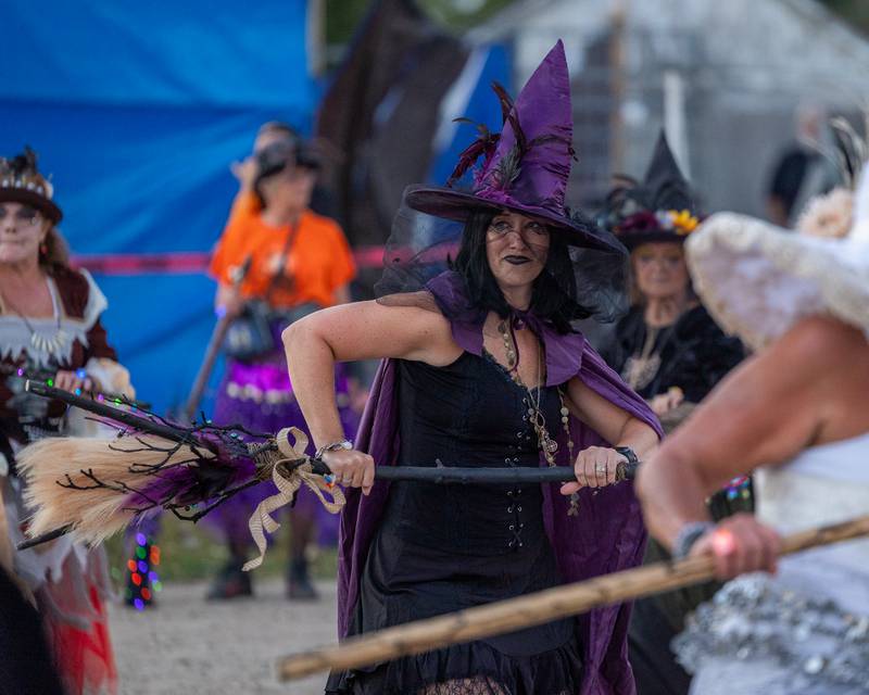 'Hocus Pocus Hags' perform dance routine in front of crowd at the Monster Mash Balloon Bash on Saturday, Oct. 4, 2025 at the Bureau County Fairgrounds in Princeton.