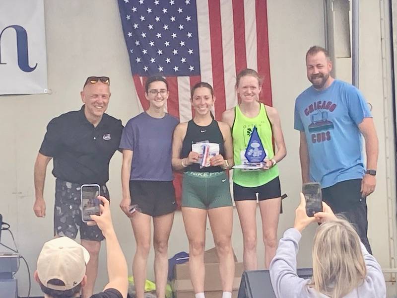 There were three female runners in the elite division for Princeton Mile Race Saturday - Ashley Heagy of Princeton (from left), Mackenzie Brownrigg of Wheaton and race winner Claire Fulhage of Normal with a time of 5:04.
