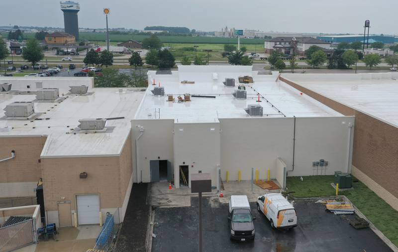 An aerial view of the rear of the Five Below store on Tuesday, July 8, 2025 between Kohl's and PetSmart in Peru. The 10,083 square foot building is starting to take shape. Five Below is a chain of specialty discount stores that prices most of its products at $5 or less with a smaller assortment of products priced up to $25.