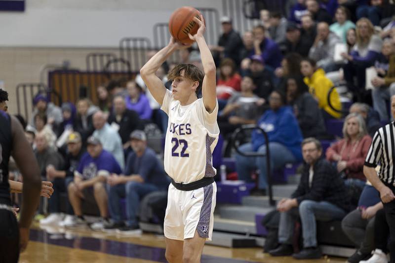 Dixon’s Bryce Feit looks to pass against Rockford Lutheran Friday, Jan. 20, 2023.