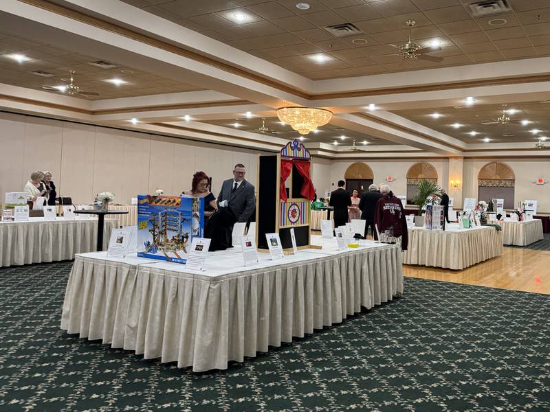 Some of the auction items on display at the 55th annual Morris Hospital Auxiliary Gala at Jennifer's Garden, Saturday, Feb. 8, 2025.