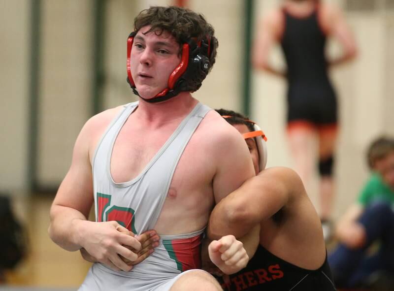 L-P's Walter Haage wrestles United Township during a meet on Wednesday, Dec. 13, 2023 in Sellett Gymnasium at L-P High School.