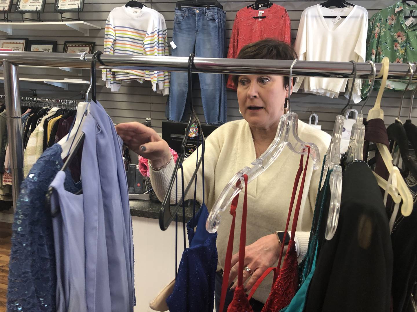 Stephanie Ormsby, owner of Wear Did U Get That in Crystal Lake, said nearly 200 dresses were donated at her store by Feb. 18, 2023, for the My Sister's Dress sale set for Feb. 25, 2023.