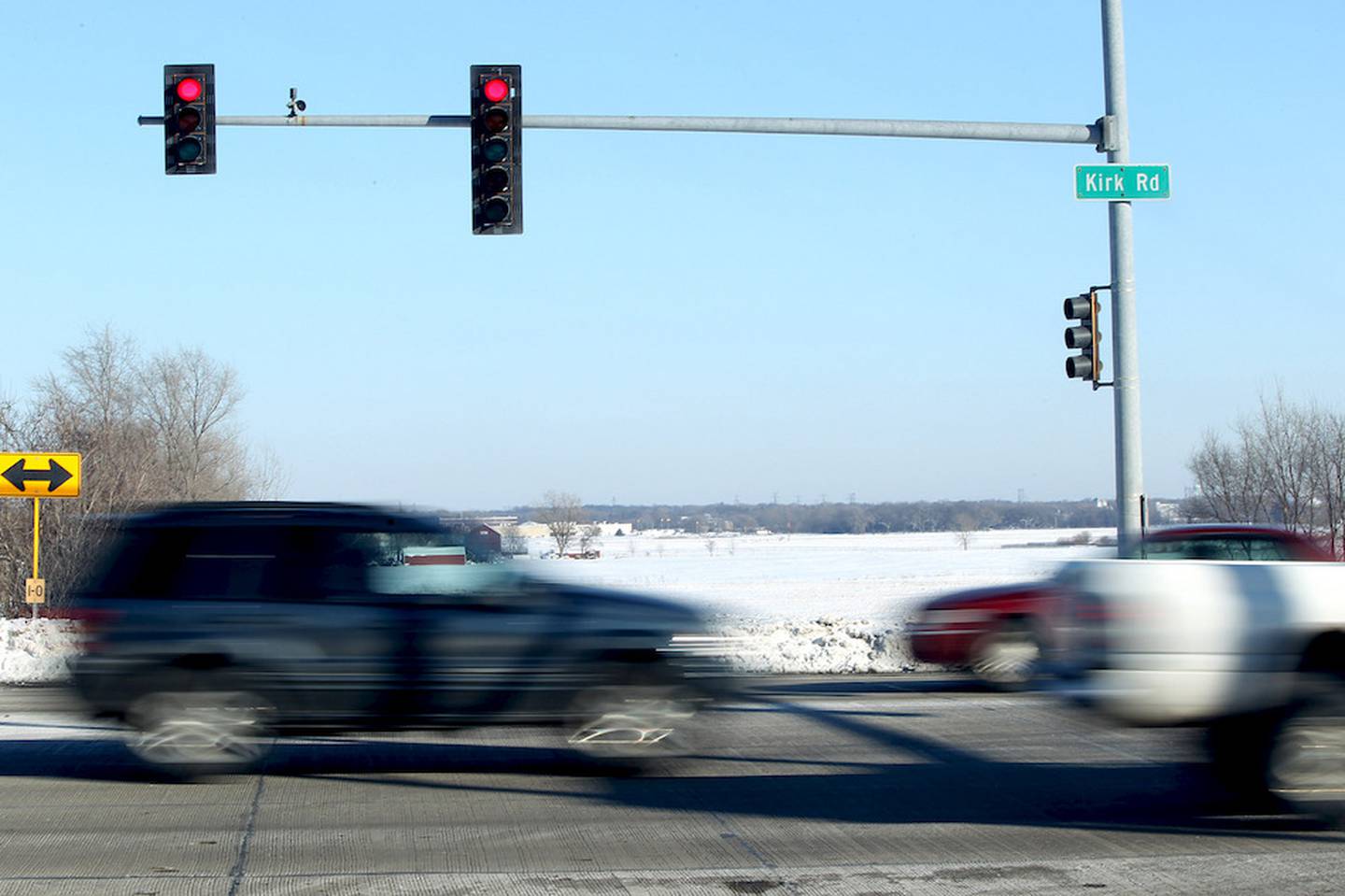 Traffic passes through Kirk Road at Division Street near Geneva. Groundbreaking for the Kane County Division of Transportation's arterial operations center is planned for late March.