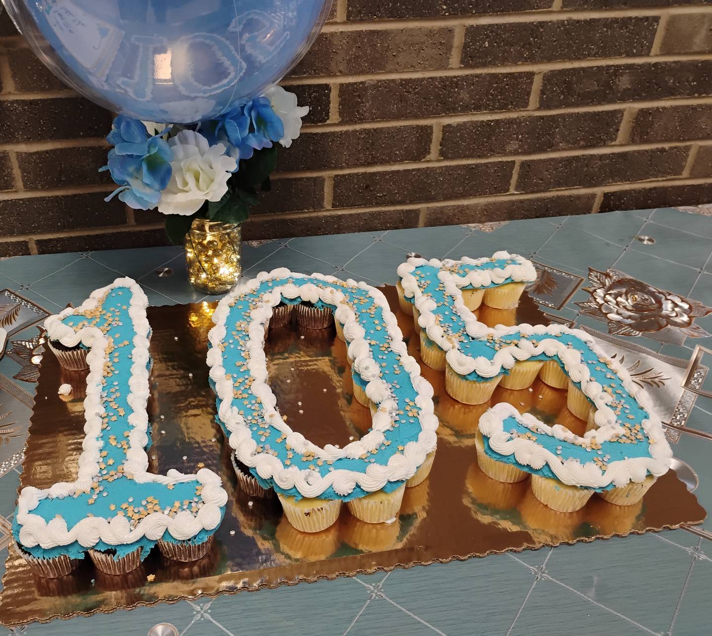 A birthday cake for Crescent Care resident Helen Frank celebrating 105 years on Tuesday, May 12, 2026. Family, friends, fellow residents and staff participated.